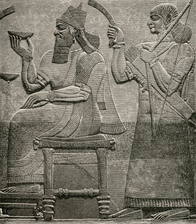 Ashur-nasir-pal II, från en basrelief i British Museum, från The Worlds Inhabitants av G.T. Bettany, publicerad 1888 av English School