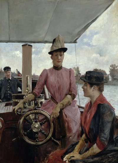 Vid rodret - Damer ombord på Riverboat Hassan av English School