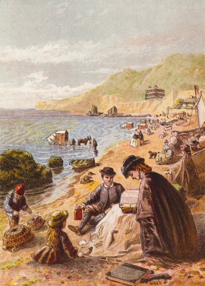 På stranden (färglitografi) av English School