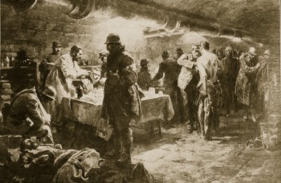 På jobbet i en källarhjälppost under ett Verdunfort, 1914-19 av English School