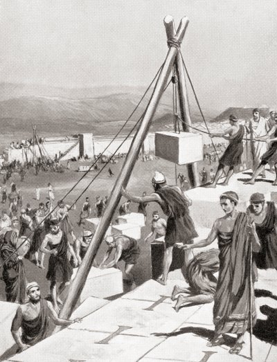 Atenare som återuppbygger sin stad under ledning av Themistokles efter den persiska invasionen av Grekland, c.479 f.Kr., från Hutchinson