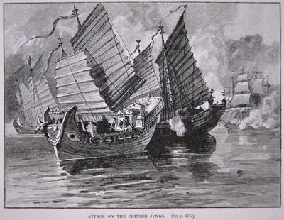 Attack mot kinesiska skräp 1841 (litho) av English School
