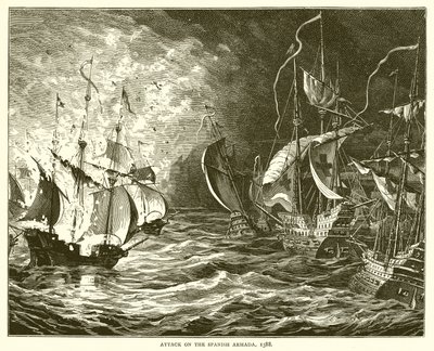 Attack mot den spanska armadan, 1588 av English School