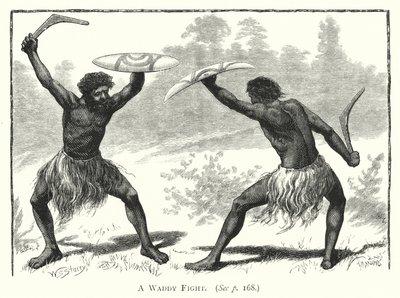 Australien: En kamp mot Waddy (gravyr) av English School