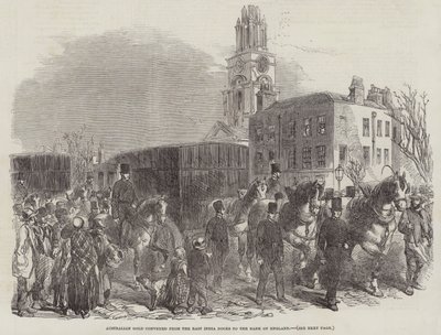 Australian Gold transporteras från East India Docks till Bank of England (gravyr) av English School