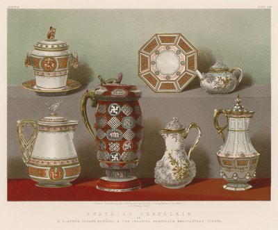 Österrikiskt porslin av M Fischer, Herend, Ungern och The Imperial Porcelain Manufactory, Wien av English School