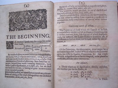 BT3.206.24 Sidor från Grundarbetet, eller grunden lagd, (eller så avsedd) för inramningen av ett nytt perfekt språk: och en universal eller gemensam skrift av Francis Lodowyck, publicerad i London, 1652 av English School