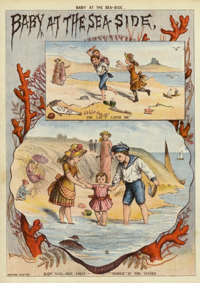 Baby vid havet (chromolitho) av English School