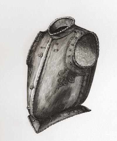 Rygg och bröstskydd, öppning framtill, känd som Waistcoat Breastplate, c.1580, från The British Army: Its Origins, Progress and Equipment, publicerad 1868. av English School