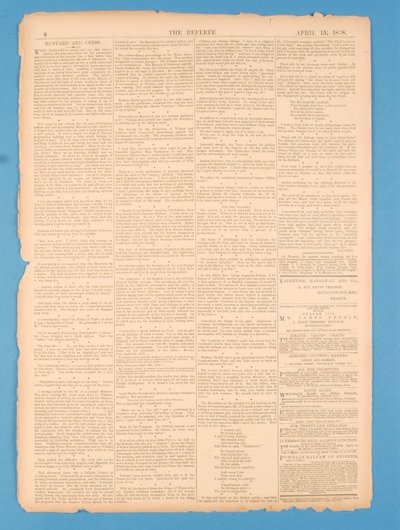Baksidan av The Referee, nr.35. 15 april 1878 av English School