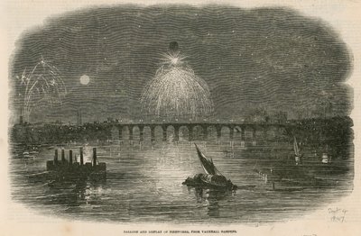 Ballong och uppvisning av fyrverkerier, Vauxhall Gardens, London av English School