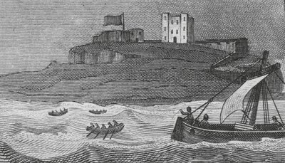 Bamborough Castle (gravyr) av English School