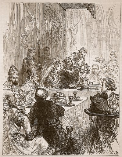 Bankett vid Henrys och Eleanor av Provences bröllop, illustration från Cassells Illustrated History of England (sepiafoto) av English School