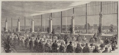 Bankett ges på Crystal Palace av Sir Joseph och Lady Paxton (gravyr) av English School