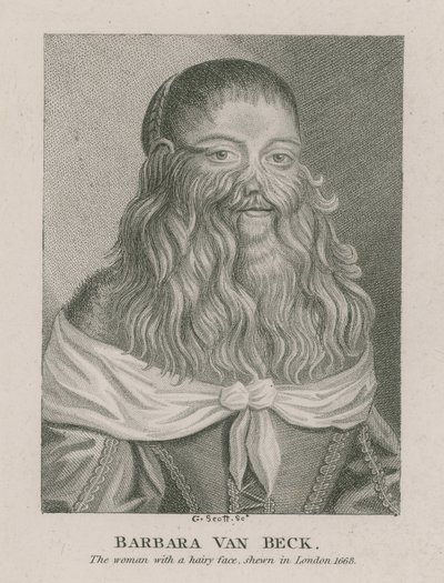 Barbara Van Beck, kvinnan med ett hårigt ansikte, visas i London, 1668 av English School