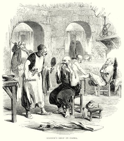 Barberarbutik i Kairo (gravyr) av English School