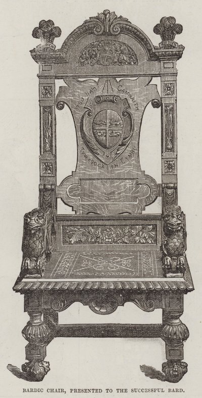 Bardischer Stuhl, dem erfolgreichen Barden überreicht (Gravur) von English School