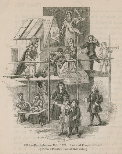 Bartholomew Fair, 1721; Lee och Harpers Booth av English School