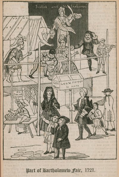 Bartholomew Fair, 1721; Lee och Harpers Booth av English School