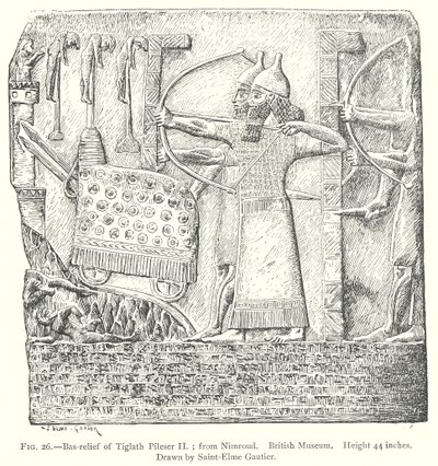 Basrelief av Tiglath Pileser II; från Nimroud. British Museum (gravyr) av English School