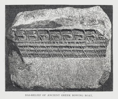 Basrelief av antik grekisk roddbåt (gravyr) av English School