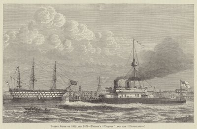 Slagskepp från 1800 och 1875, Nelsons "Victory" och "Devastation" (gravyr) av English School