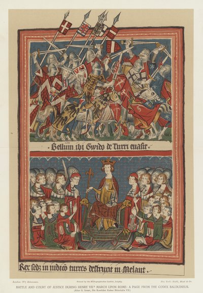 Slag och domstol under Henrik VII:s marsch mot Rom (färglitografi) av English School
