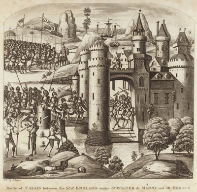 Slaget vid Calais mellan kungen av England under Sir Walter Manny och fransmännen av English School