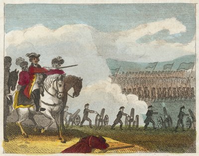 Slaget vid Culloden (kolorerad gravyr) av English School