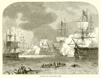 Slaget vid Navarino, 1827 av English School