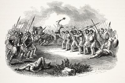 Slaget vid Rhuddlan Marsh, pub. 1800-talet (stålgravyr) av English School