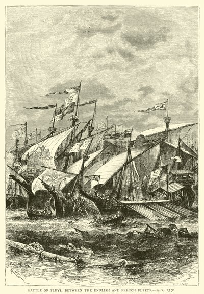 Slaget vid Sluys, mellan den engelska och franska flottan, 1340 e.Kr av English School