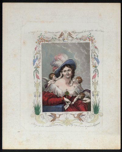 Vacker kvinna omgiven av älvor (färg litho) av English School