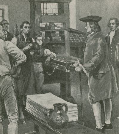 Benjamin Franklin besöker sina gamla mästare tryckeri i London av English School