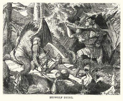 Beowulf dör (gravyr) av English School