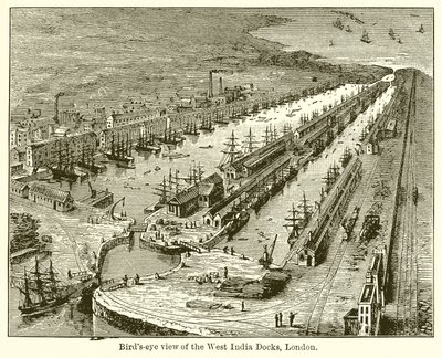 Fågelperspektiv över West India Docks, London av English School