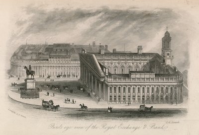 Fågelperspektiv av Royal Exchange och Bank av English School