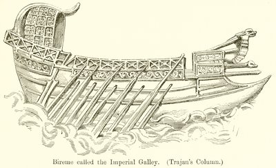 Bireme kallade Imperial Galley. (Trajanus kolumn) av English School