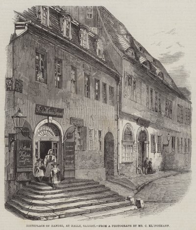 Händels födelseplats i Halle, Sachsen (gravyr) av English School