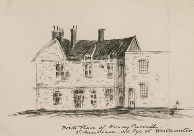 Henry Purcells födelseplats, St Anns Lane, Old Pye Street, Westminster (bläck på papper) av English School