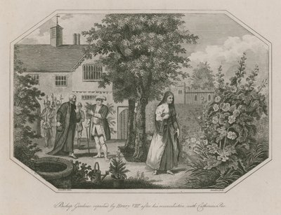 Biskop Gardiner tillrättavisad av kung Henrik VIII efter hans försoning med Catherine Parr av English School