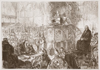 Biskop av Lodi predikar vid rättegången mot Huss, illustration från The History of Protestantism av James Aitken Wylie (1808-1890), pub. 1878 av English School
