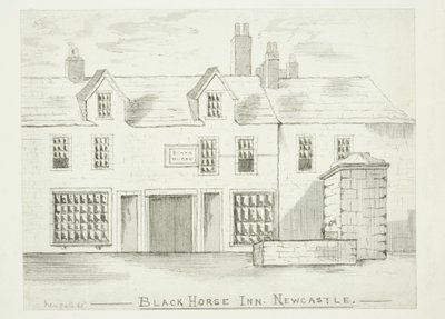 Black Horse Inn, Newcastle upon Tyne (bläck (tvätt) & penna och bläck på papper) av English School