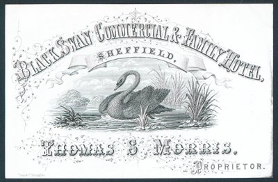 Black Swan Commercial & Family Hotel, Sheffield, handelskort av English School