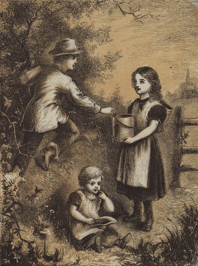 Blackberrying (färgad gravyr) av English School