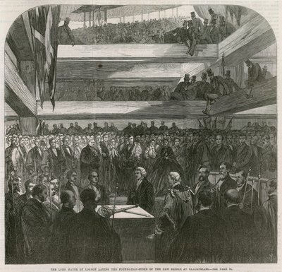 Blackfriars Bridge. Ceremoni för nedläggning av grundstenen, 20 juli 1865 av English School