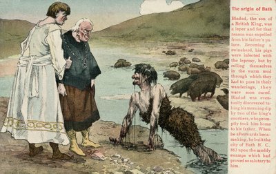 Bladud, en legendarisk kung av britterna som sades ha grundat staden Bath (färg litho) av English School