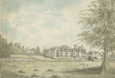 Blithfield Hall: akvarellmålning, nd [1700-talet] av English School