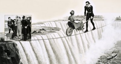 O Blondin (Francois Gravelet) o loo tuleia se uili uili i luga o se maea i luga o le Niagara Falls Seed av English School
