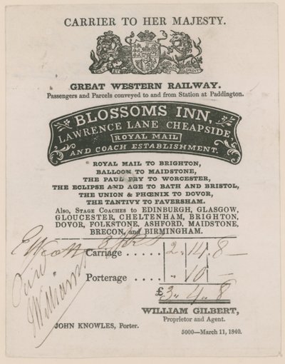 Blossoms Inn, Lawrence Lane, Cheapside, Bill av English School